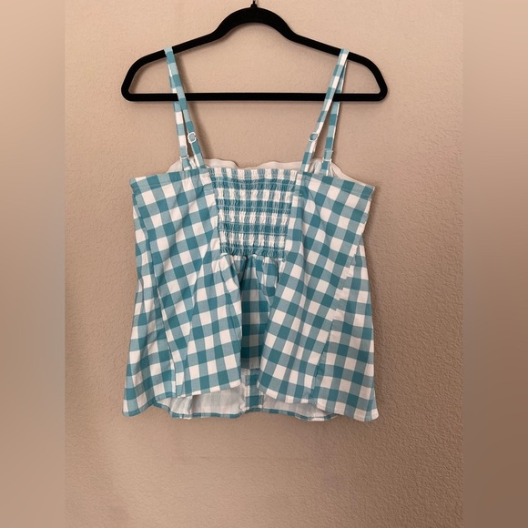 Torrid Women’s Teal and White Plaid Gingham Smocked Crop Top Tank peplum, Sz 2X - Picture 4 of 9